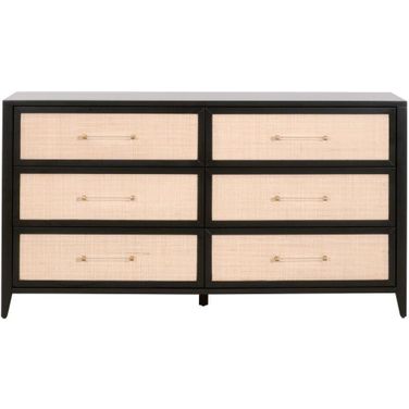 Traditions Holland 6 Drawer Double Dresser In Black and Natural Rattan