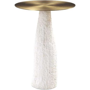 Hollen Stone Accent Table In White and Brushed Brass