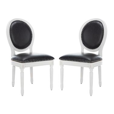 Holloway Black and Cream Brasserie Leather Oval Side Chair Set of 2