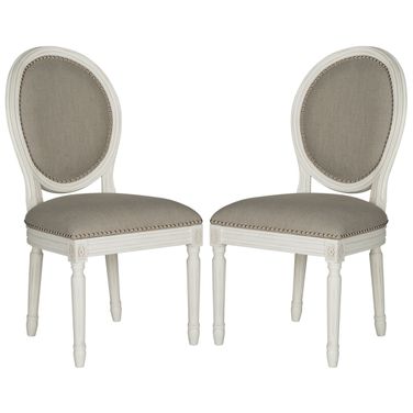 Holloway Light Grey and Cream Brasserie Linen Oval Side Chair Set of 2
