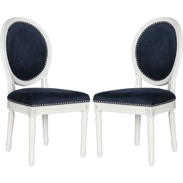 Holloway Navy and Cream Brasserie Velvet Oval Side Chair Set of 2