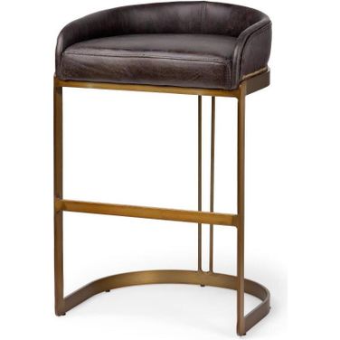 Hollyfield Black Leather Seat Gold Metal Base Stool
