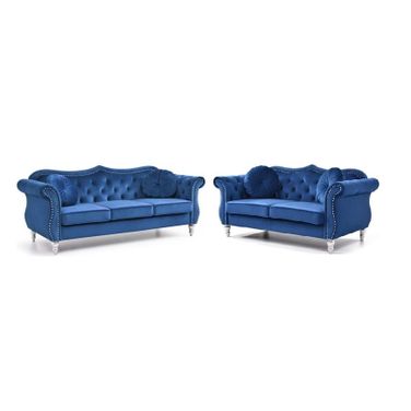 Hollywood Living Room Set In Navy Blue