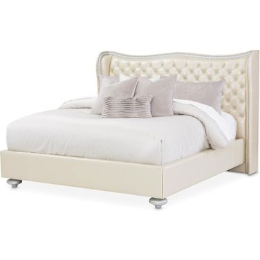 Hollywood Swank Eastern King Leather Tufted Bed In Creamy Pearl