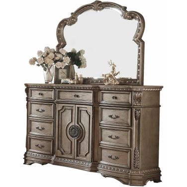 Homeroots Antique Champagne Wood Poly Resin Dresser With Wooden Top