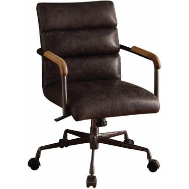 Homeroots Antique Ebony Top Grain Leather Office Chair 286615