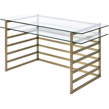 Homeroots Antique Gold Clear Glass Metal Desk