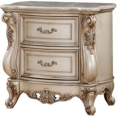 Homeroots Antique White Wood Nightstand With Marble Top