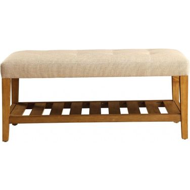 Homeroots Beige And Oak Simple Bench 286430