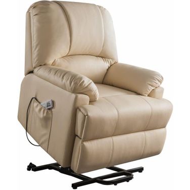 Homeroots Beige Leatherette Power Lift Massage Recliner