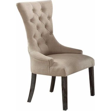Homeroots Beige Linen Weathered Espresso Wood Upholstery Arm Chair (Set 2)