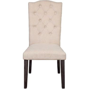 Homeroots Beige Linen Weathered Espresso Wood Upholstery Side Chair (Set 2)