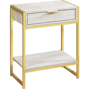 Homeroots Beige Marble And And Gold Metal Accent Table