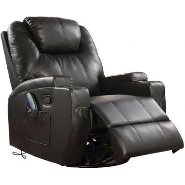 Homeroots Black Bonded Leather Match Swivel Rocker Recliner With Massage