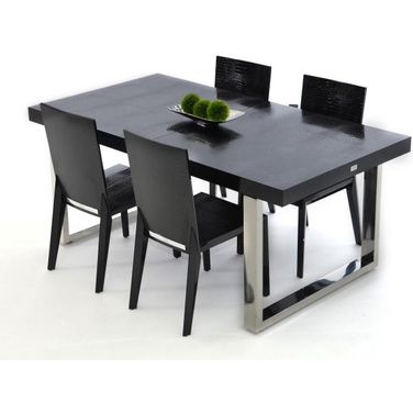 Homeroots Black Crocodile Lacquer Mdf Dining Table With Stainless Steel Legs