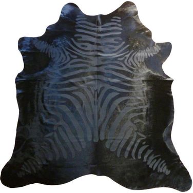 Homeroots Black Etched Zebra Stenciled Cowhide Rug