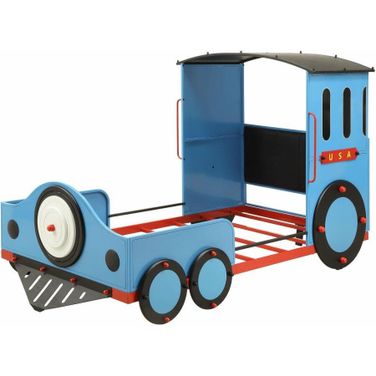 Homeroots Blue Red And Black Train Metal Twin Bed 285620