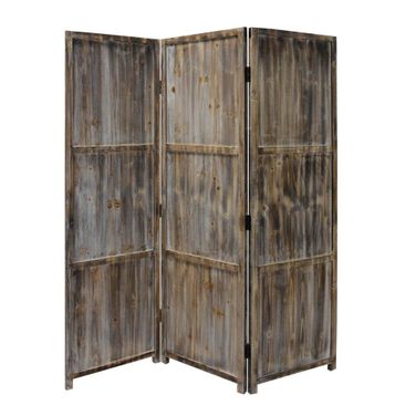 Homeroots Brown 3 Panel Solid Wood Fortress Screen 274909