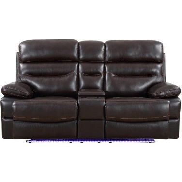 Homeroots Brown Power Reclining Console Loveseat
