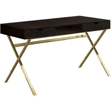 Homeroots Cappuccino And Gold Metal Computer Desk