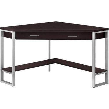 Homeroots Cappuccino Silver Particle Board Hollow Core Metal Computer Desk 333555
