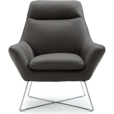 Homeroots Chair Dark Gray Top Grain Italian Leather Stainless Steel Legs