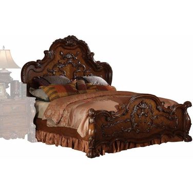 Homeroots Cherry Oak Wood Poly Resin California King Bed 348165