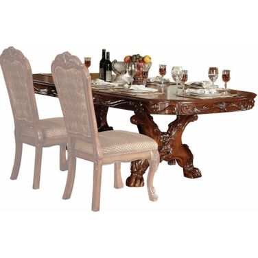 Homeroots Cherry Oak Wood Poly Resin Dining Table With Trestle Pedestal