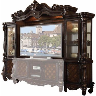 Homeroots Cherry Oak Wood Poly Resin Glass Entertainment Center 348657