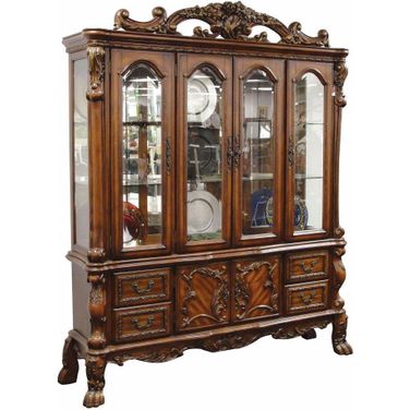 Homeroots Cherry Oak Wood Poly Resin Glass Hutch And Buffet