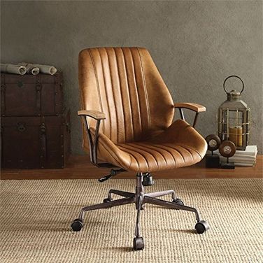 Homeroots Coffee Top Grain Leather Metallic Ex Ecutive Office Chair 320550