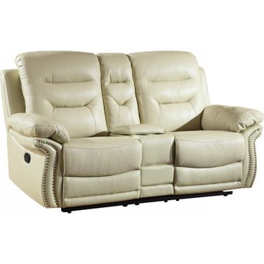 Homeroots Comfortable Beige Leather Console Loveseat