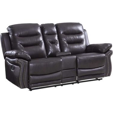 Homeroots Comfortable Brown Leather Console Loveseat
