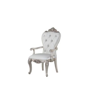 Homeroots Cream Fabric Antique White Wood Upholstered Arm Chair (Set 2) 347331