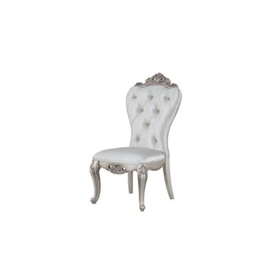 Homeroots Cream Fabric Antique White Wood Upholstered Side Chair (Set 2) 347330