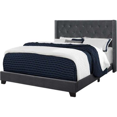 Homeroots Dark Grey Velvet With Chrome Trim Queen Size Bed 355770