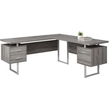 Homeroots Dark Taupe Silver Particle Board Hollow Core Metal Computer Desk 333469