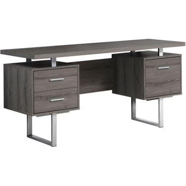 Dark Taupe Silver Particle Board Hollow Core Metal Computer Desk 333368