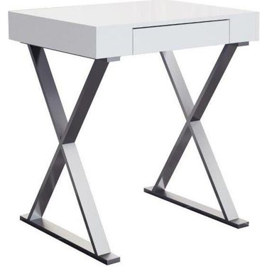 Homeroots Desk With Small High Gloss White One Drawer Stainless Steel Base
