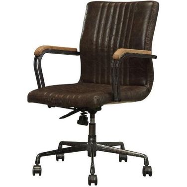 Homeroots Distressed Chocolate Top Grain Leather Ex Ecutive Office Chair 319064
