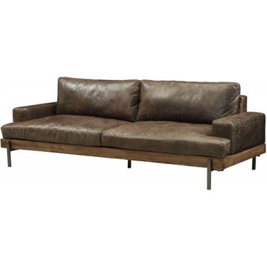 Homeroots Distressed Chocolate Top Grain Leather Sofa
