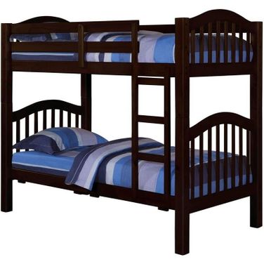 Homeroots Espresso Pine Wood Twin Over Twin Bunk Bed 286536