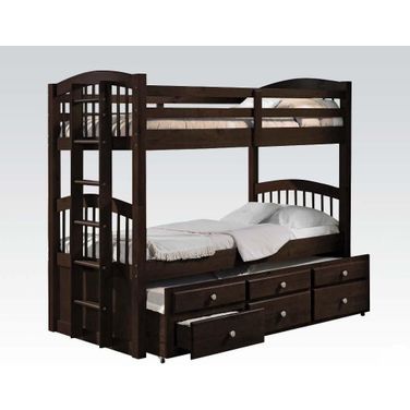 Homeroots Espresso Twin Over Twin Bunk Bed And Trundle With 3 Drawers
