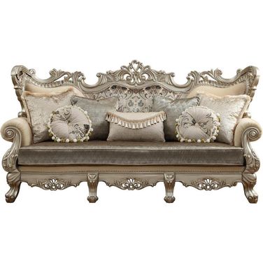 Homeroots Fabric And Champagne Upholstery Wood Leg And Trim Sofa With 7 Pillows