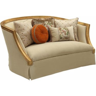 Homeroots Fabric Antique Gold Upholstery Wood Leg And Trim Loveseat With 5 Pillows