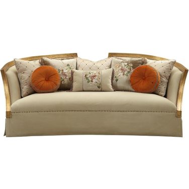 Homeroots Fabric Antique Gold Upholstery Wood Leg And Trim Sofa With 8 Pillows