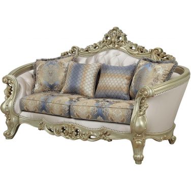Homeroots Fabric Antique White Upholstery Poly Resin Loveseat With 4 Pillows