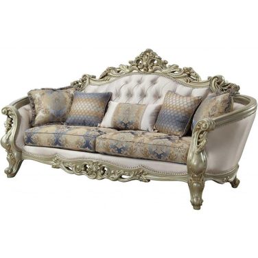 Homeroots Fabric Antique White Upholstery Poly Resin Sofa With 5 Pillows