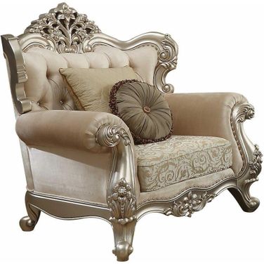 Homeroots Fabric Champagne Upholstery Wood Leg And Trim Chair With 2 Pillows