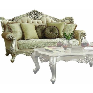 Homeroots Fabric Champagne Upholstery Wood Leg And Trim Sofa With 7 Pillows